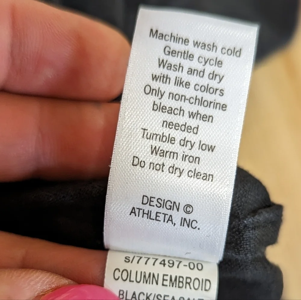 ATHLETA Black Column Embroidered Beach Pool Cover Up Linen Oversized XXS